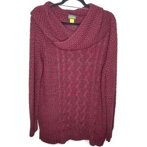 Cabela’s Cowl Neck Cable Knit Sweater XL Berry Tunic Oversized USA Made